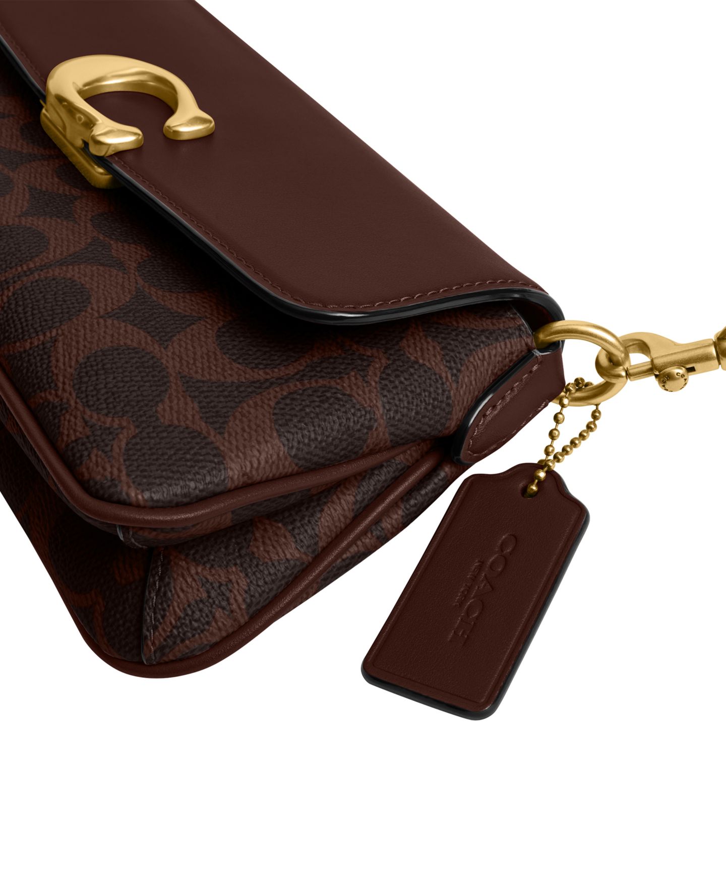 Женская сумка COACH Jet Small Signature Canvas Slim Shoulder, цвет: Латунный / Кленовый — фото 7