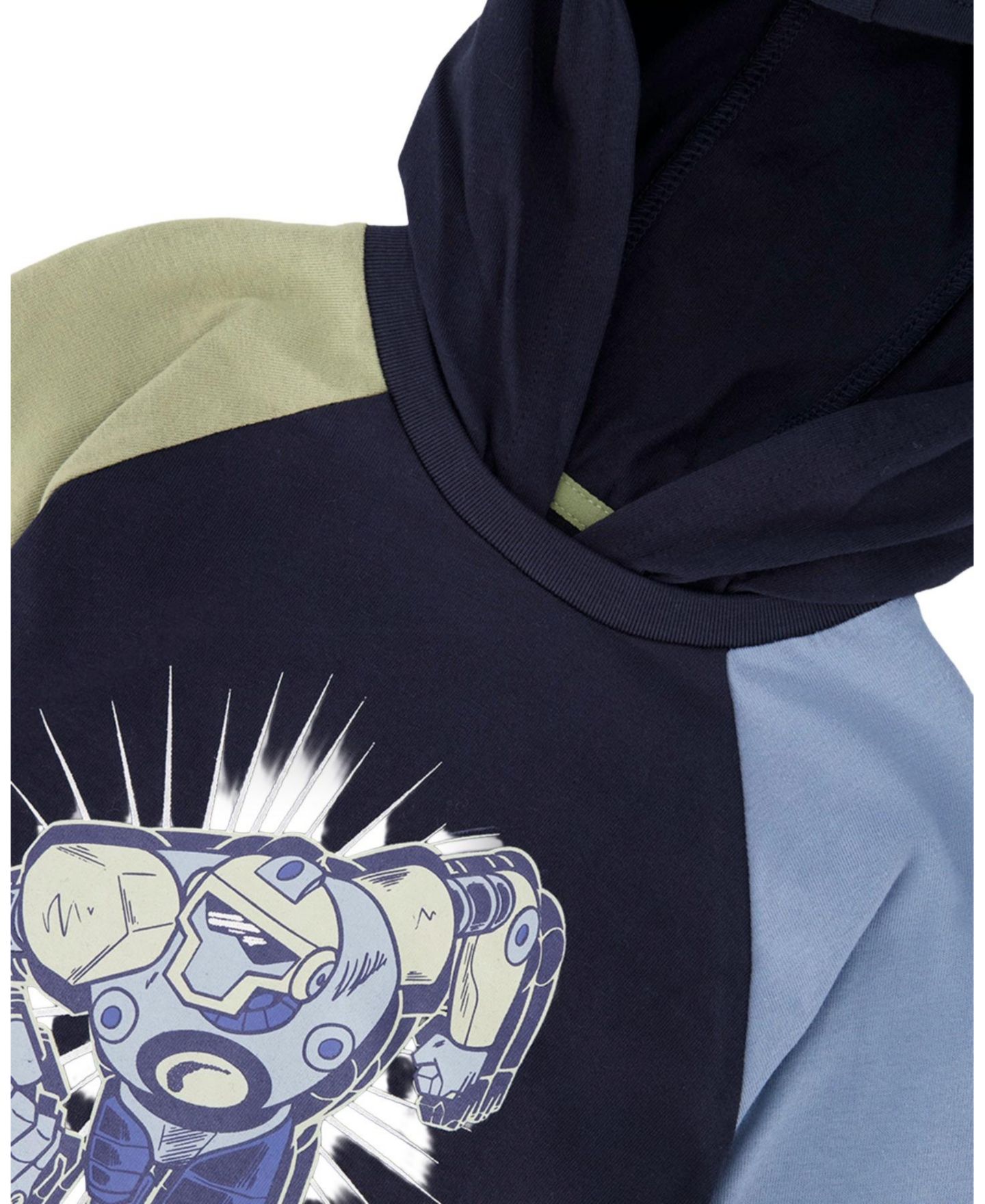 Футболка Deux par Deux Raglan Hooded для мальчиков-малышей, цвет: Синий / Зелёный — фото 3