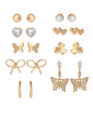 Earring Set 9 Pairs, Gold-Tone Studs, Huggie, and Dangle