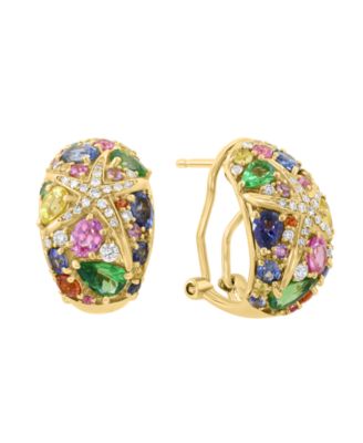 Huggie Omega Diamond and Sapphire Earrings (1/3 ct. t.w. Diamond, 3-5/8 ct. t.w. Sapphire) in 14k Yellow Gold
