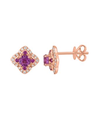 Diamond and Pink Sapphire Stud Earrings (1/8 ct. t.w. Diamond, 3/4 ct. t.w. Pink Sapphire) in 14k Rose Gold
