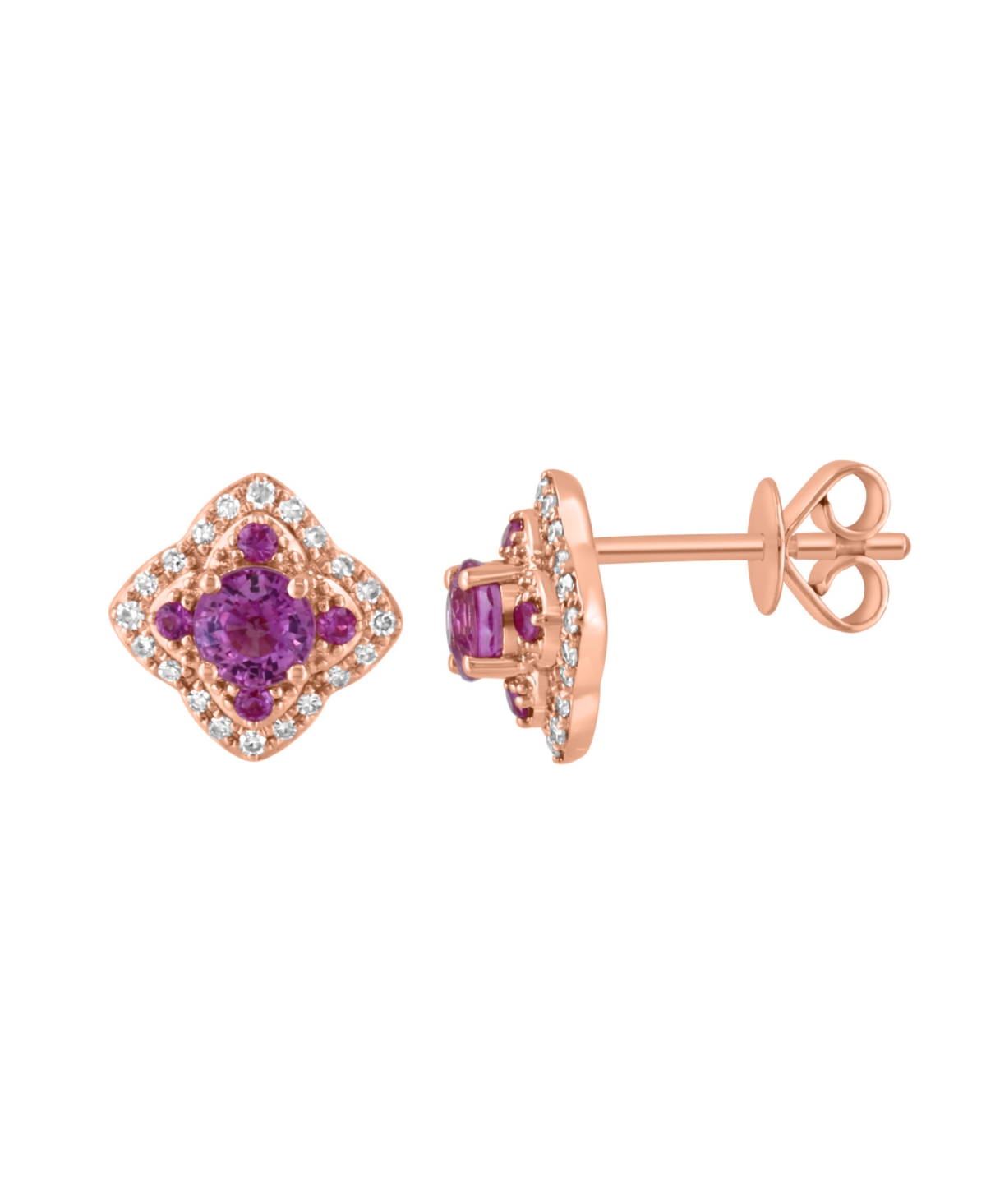 Effy Collection Diamond and Pink Sapphire Stud Earrings (1/8 ct. t.w. Diamond, 3/4 ct. t.w. Pink Sapphire) in 14k Rose Gold - Rose Gold