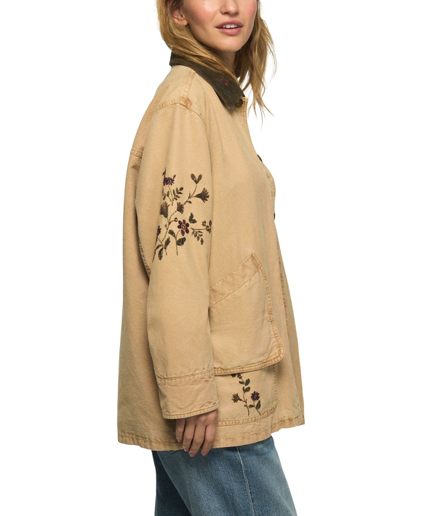 Женская куртка Lucky Brand Canvas Oversized Floral-Embroidered Field, цвет: Рыжевато-коричневый — фото 3