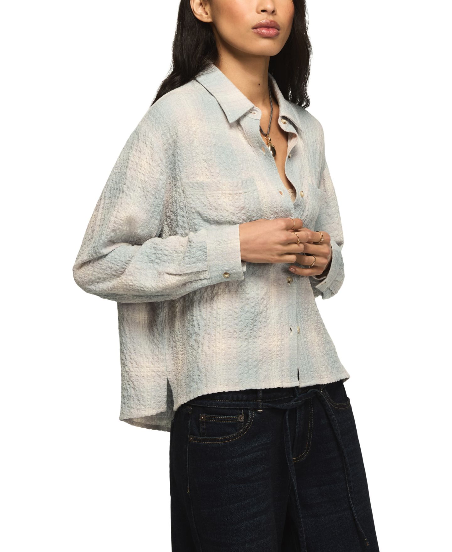 Женская блузка Lucky Brand Plaid-Print Cropped Long-Sleeve, цвет: Синий клетчатый — фото 2