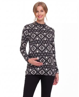 Women's Mock Neck Print Long Sleeve Top