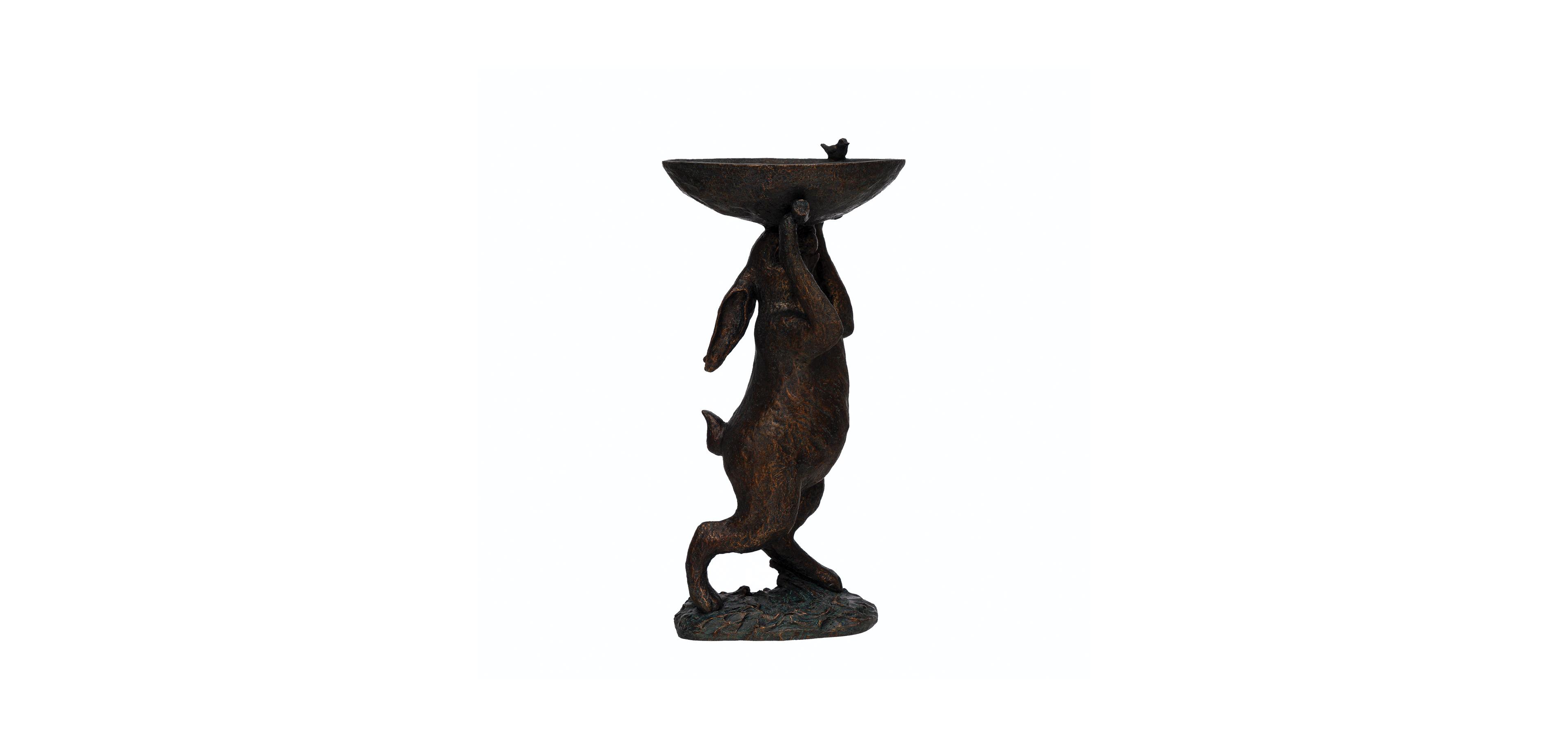 Storied Home Decorative Resin Rabbit Bird Bath Patina Finish decors