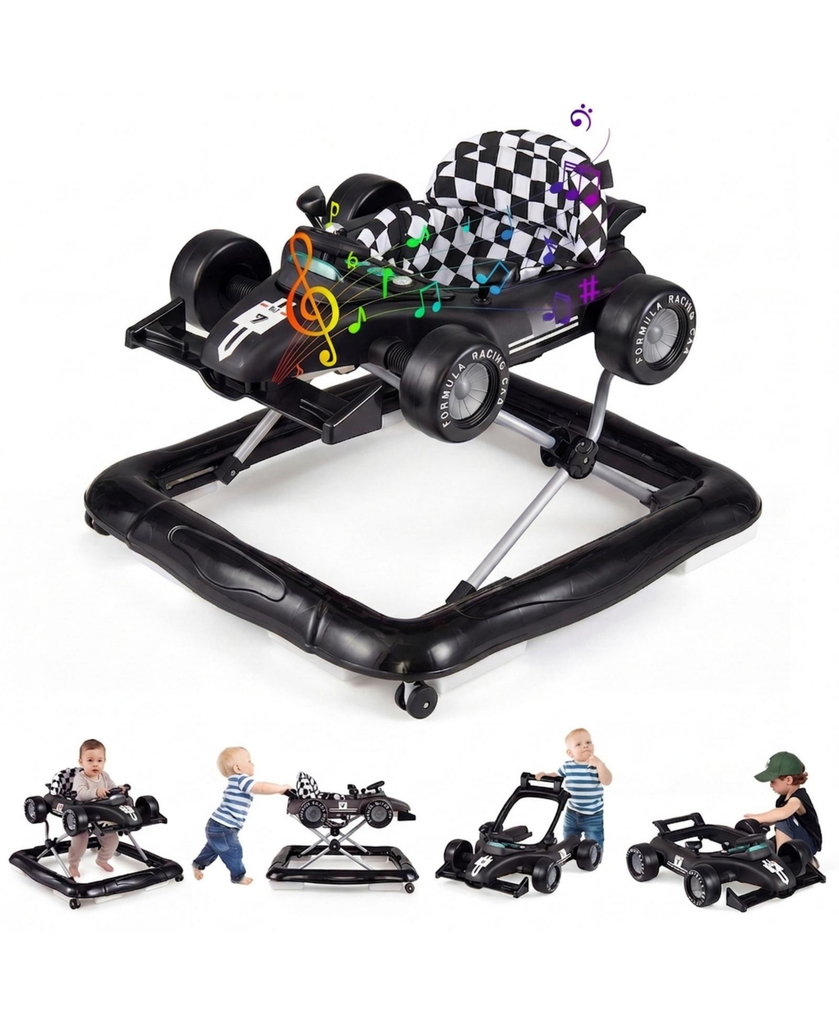 Sugift 4-in-1 Convertible Push Activity Center, Adjustable Height with Music Box, Ages 6-18 Months - Black
