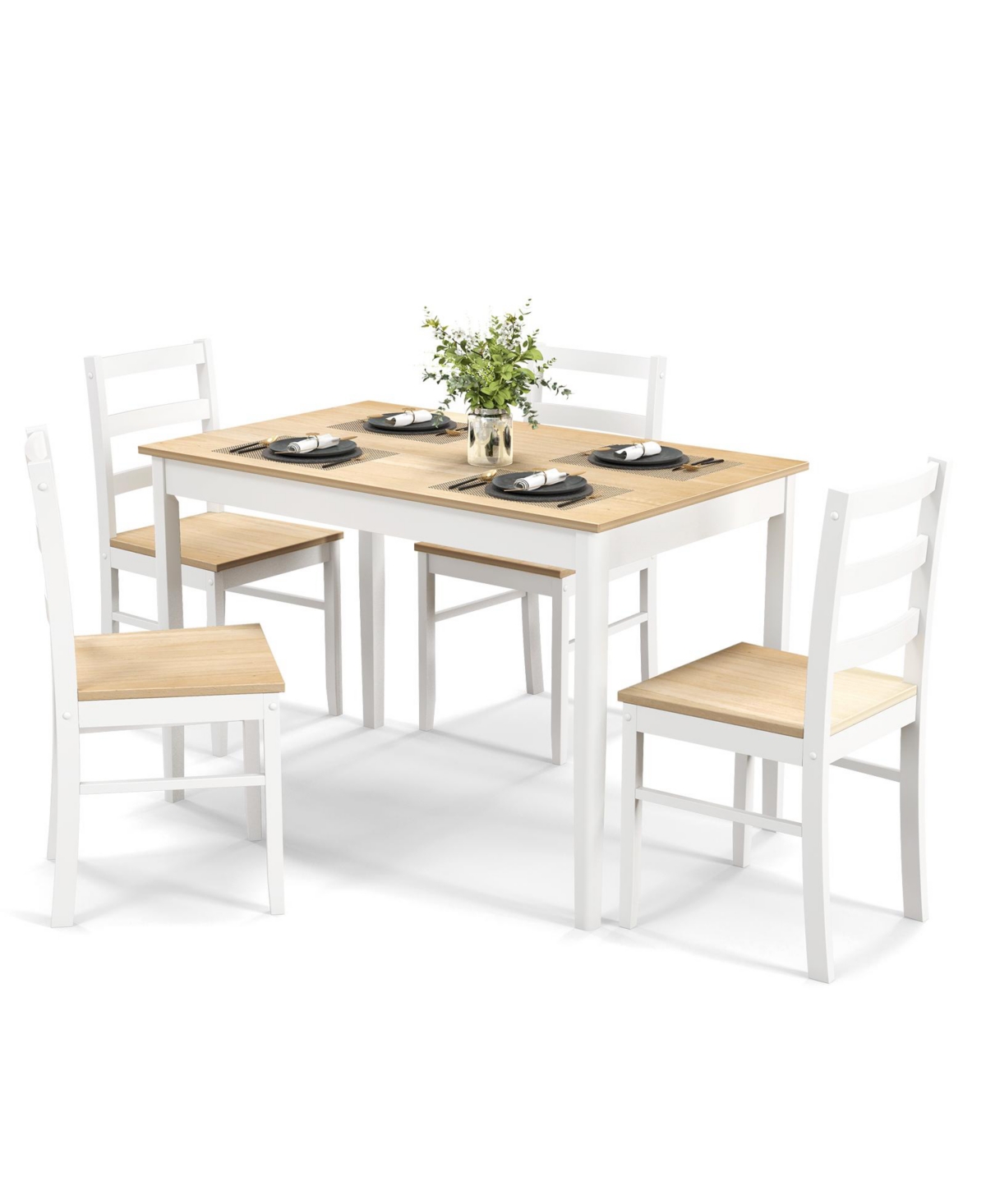 Mecale 5-Piece Wooden Dining Set with Rectangular Table and 4 Chairs, Natural