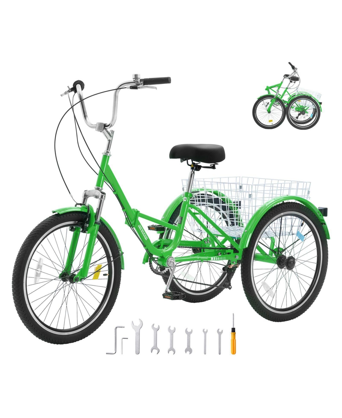 Sugift 24-Inch 7-Speed Folding Adult Tricycle with Cargo Basket
