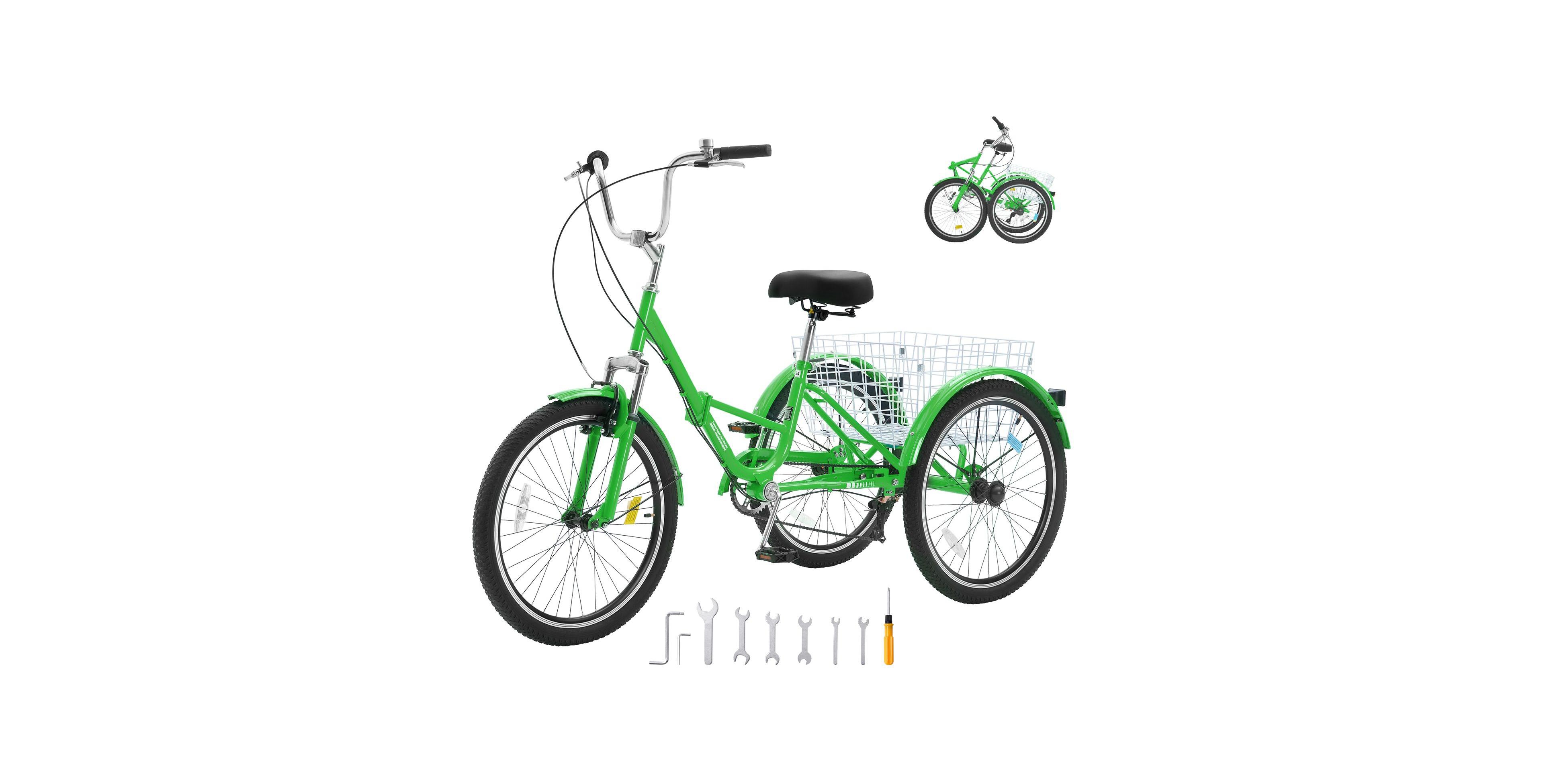 Sugift 24-Inch 7-Speed Folding Adult Tricycle with Cargo Basket