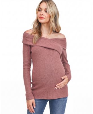 Maternity Two-Tone Off-the-Shoulder Long-Sleeve Sweater