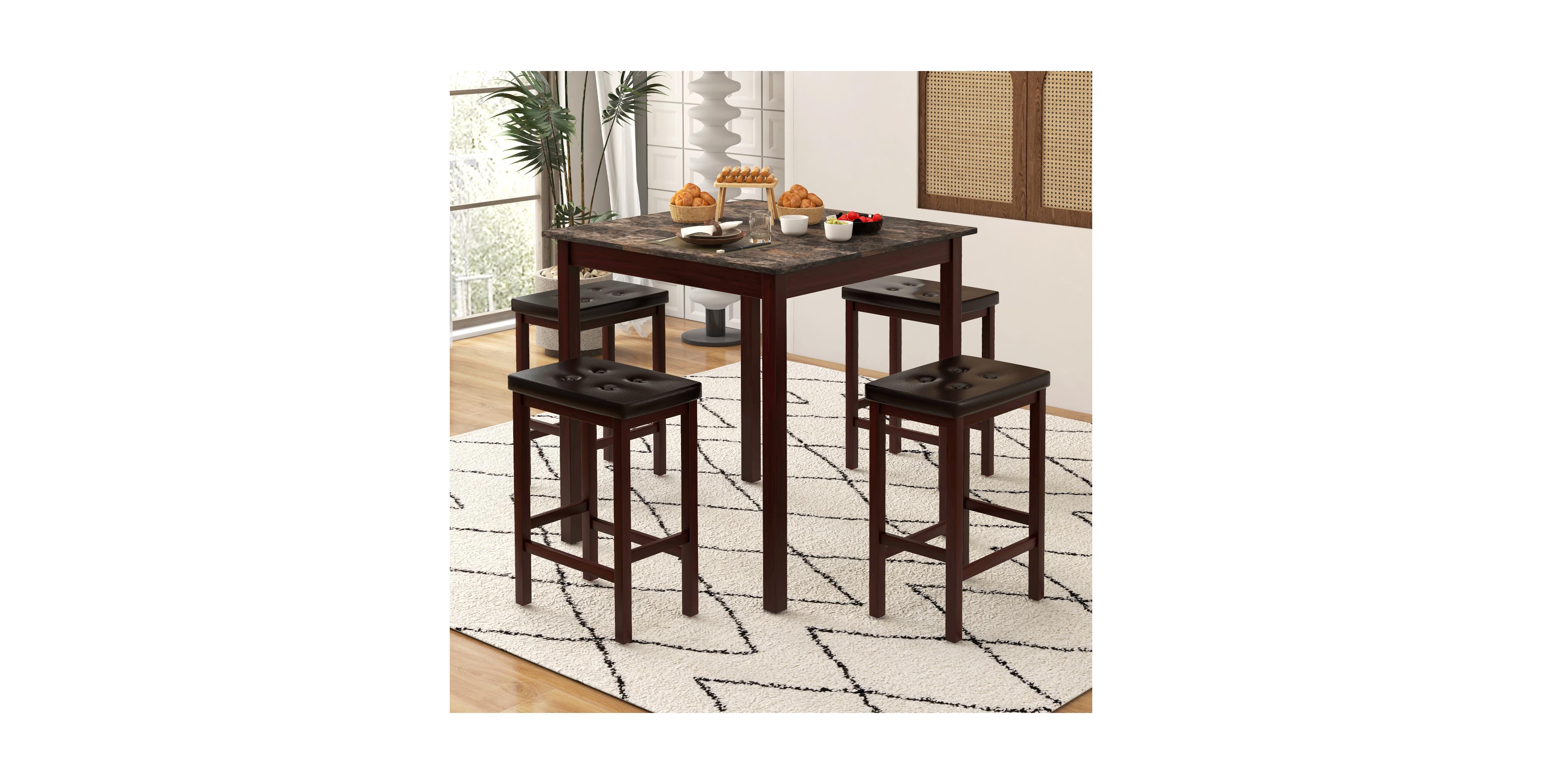 Mecale 5-Piece Counter Height Bar Table Set with 4 Padded Stools