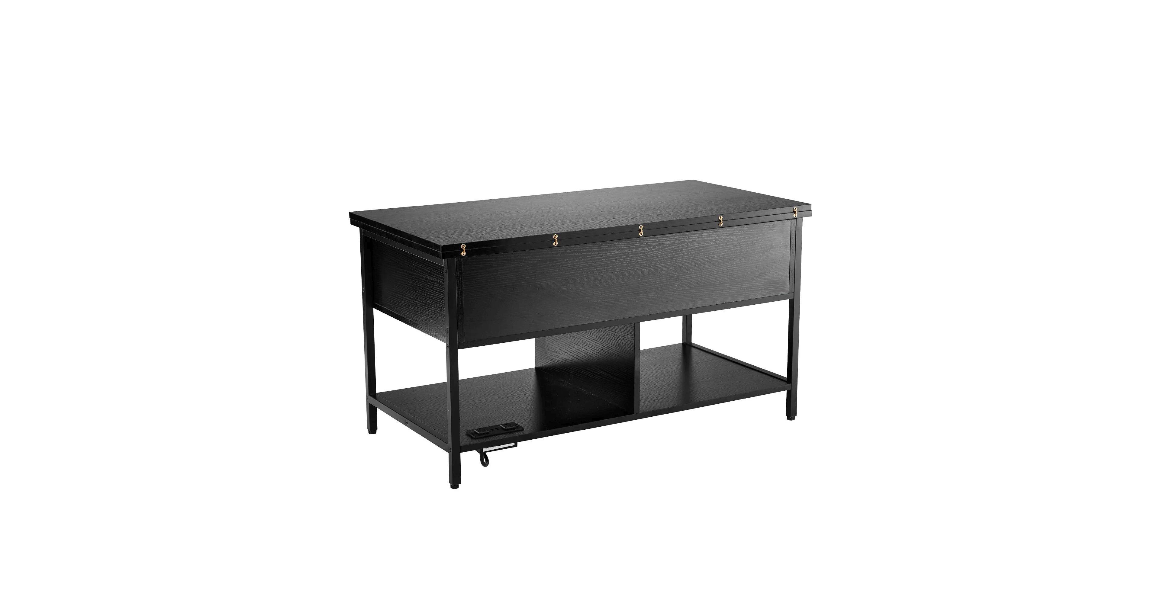 Slickblue Rectangle Lift Top Coffee Table with Charging Station, Hidden Storage and Ambient Led Lights