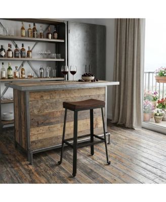 30" Solid Wood And Steel Backless Bar Height Bar Chair