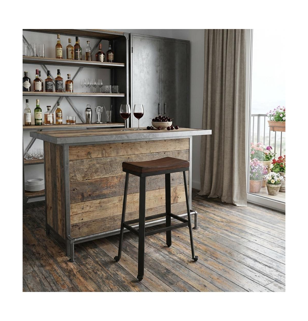 HomeRoots 30" Solid Wood And Steel Backless Bar Height Bar Chair