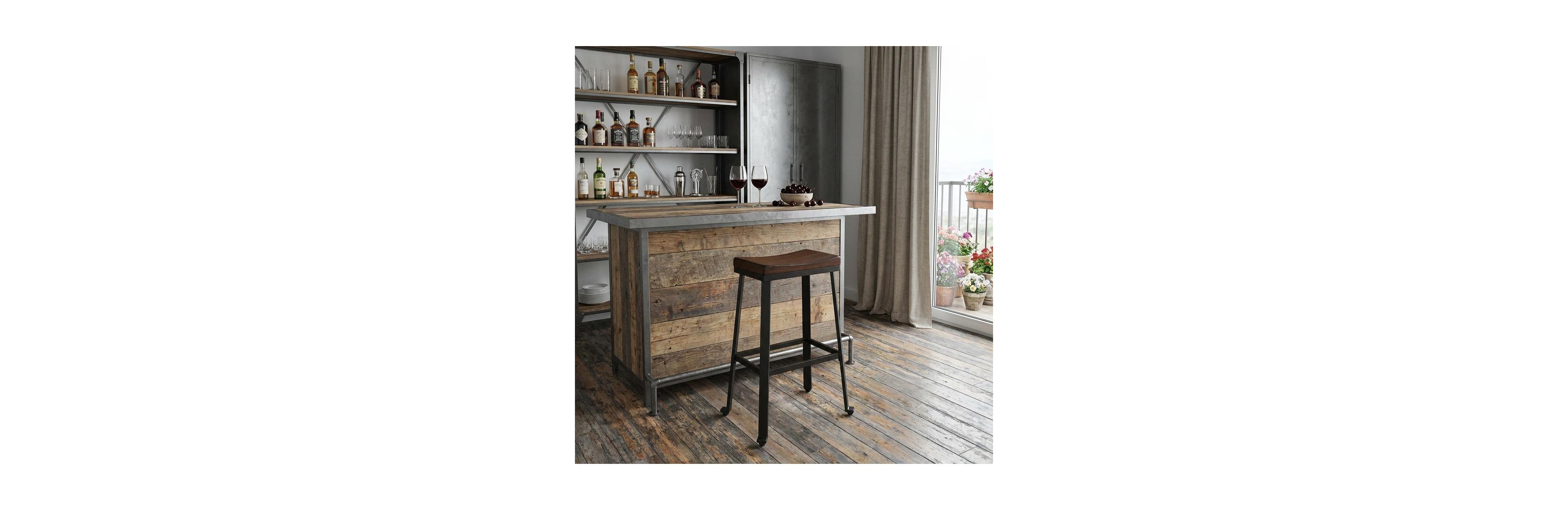 HomeRoots 30" Solid Wood And Steel Backless Bar Height Bar Chair