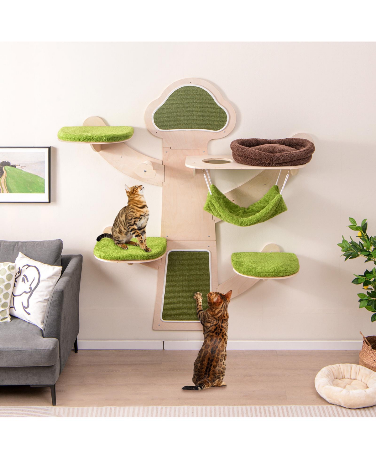 Zeny Wall-Mounted Cat Tower Cat Wall Shelves Furniture with Bed - Green