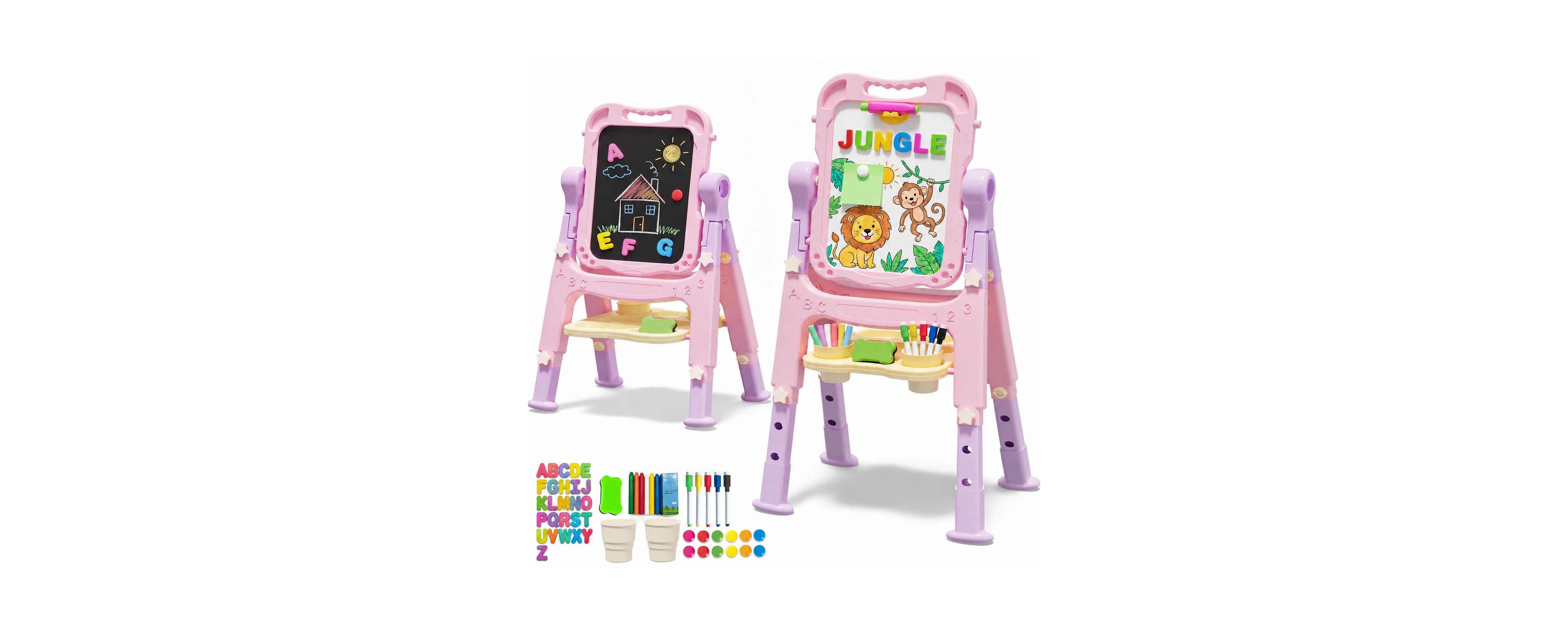 Aeelike 3 Level Height Adjustable 4-in-1 Art Easel with Magnetic Board and Storage Tray