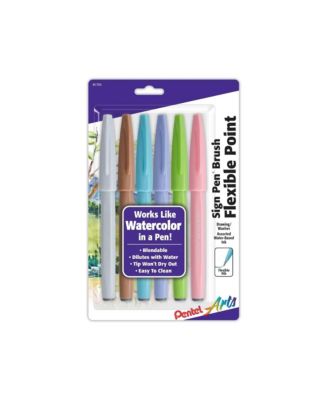 Arts Sign Pen Brush Tip, Assorted Pastel Colors, 6-Pk (N2/E2/S2/S3/K/P3)