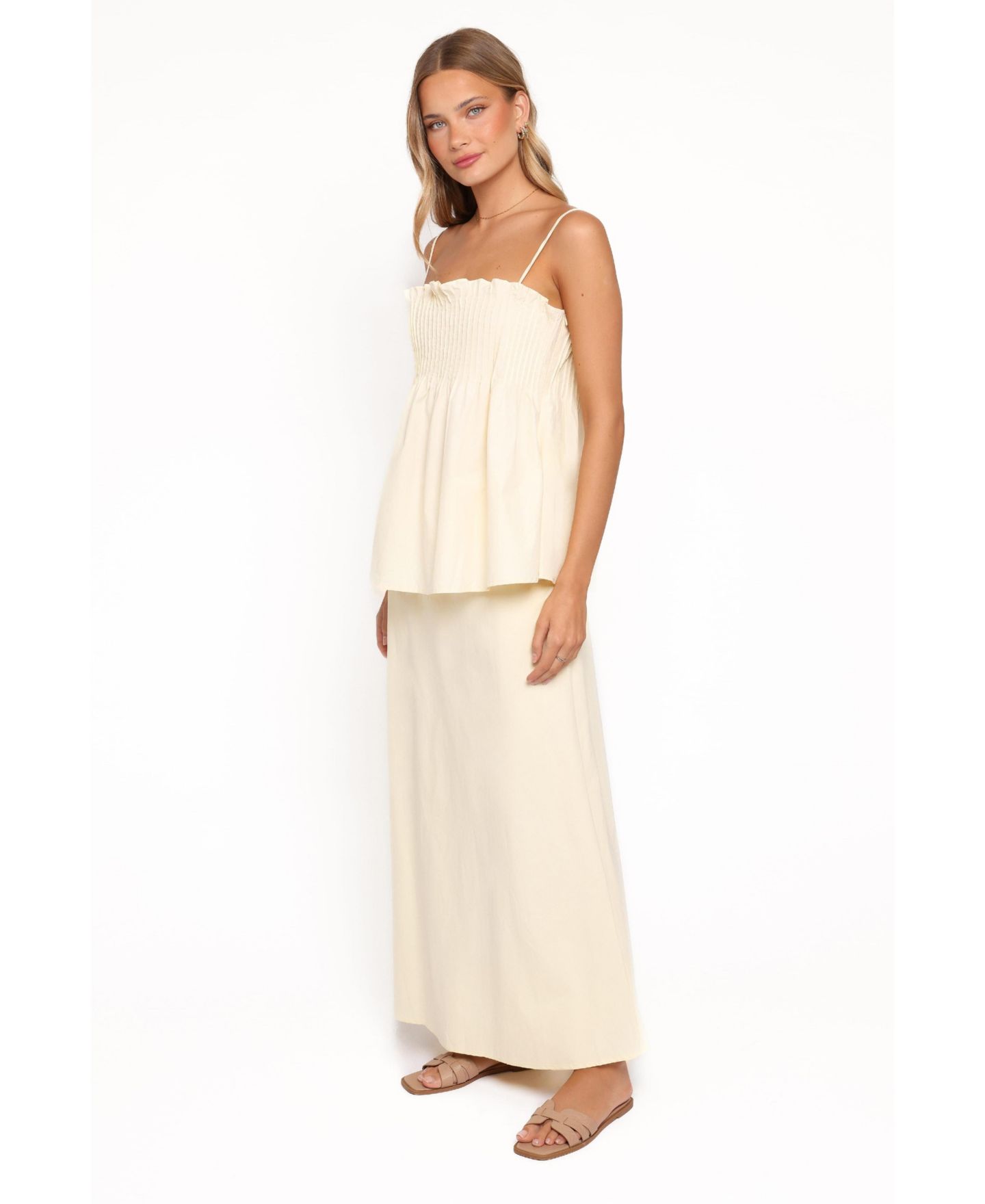 Женский топ Petal & Pup Carson Square Neck Spaghetti-Strap Pleated, цвет: Сливочный жёлтый — фото 2