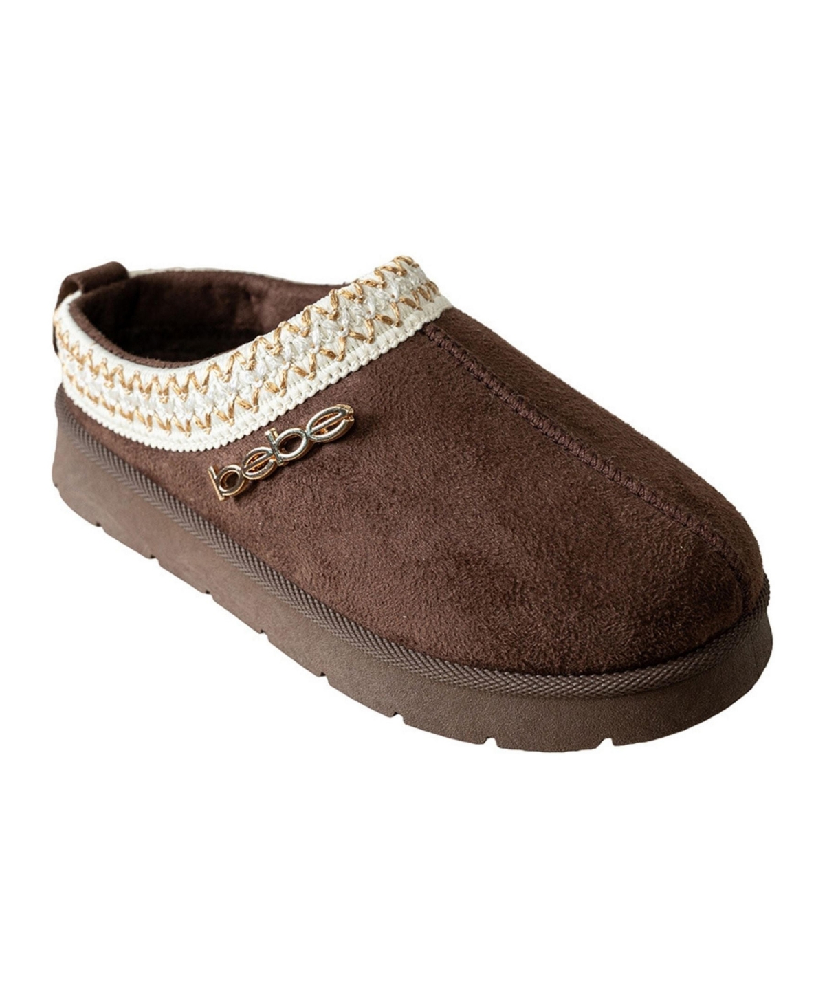 Bebe Little Girls Chatz Memory-Foam Round-Toe Decorative-Collar Slippers - Chocolate