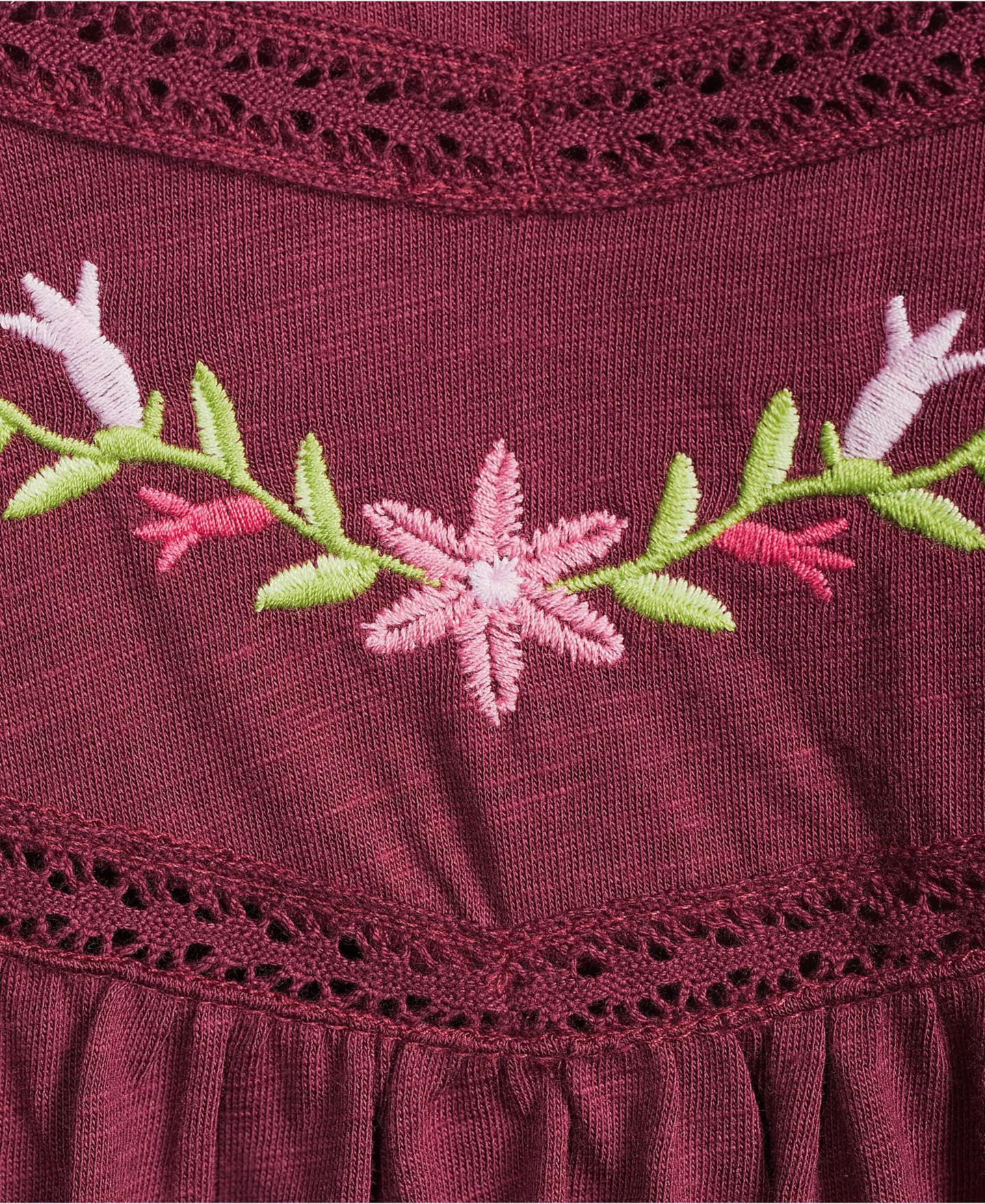 Женская блузка Lands' End Elbow-Sleeve Slub Jersey Embroidered Pintuck, цвет: С принтом / Бордовый — фото 2