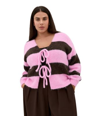 Plus Size Willow Long-Sleeve V-Neck Stripe Cardigan
