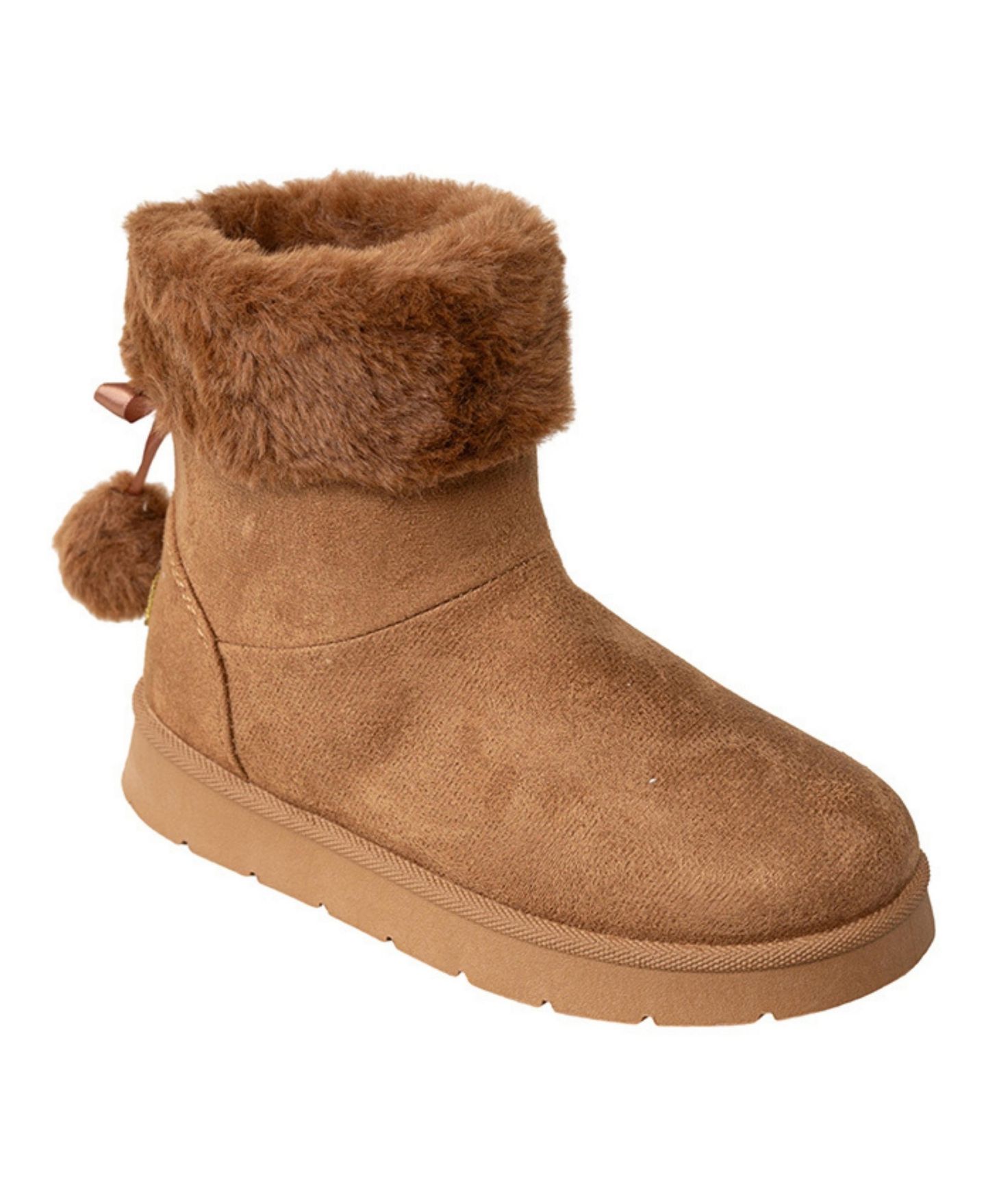 Ботинки Bebe Faux-Fur Cuff Boots with Bow and Pom-Pom Accents для девочек, цвет: Коньячный — фото 1