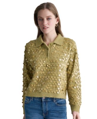 Women's Long Sleeve Polo Pailette Sweater