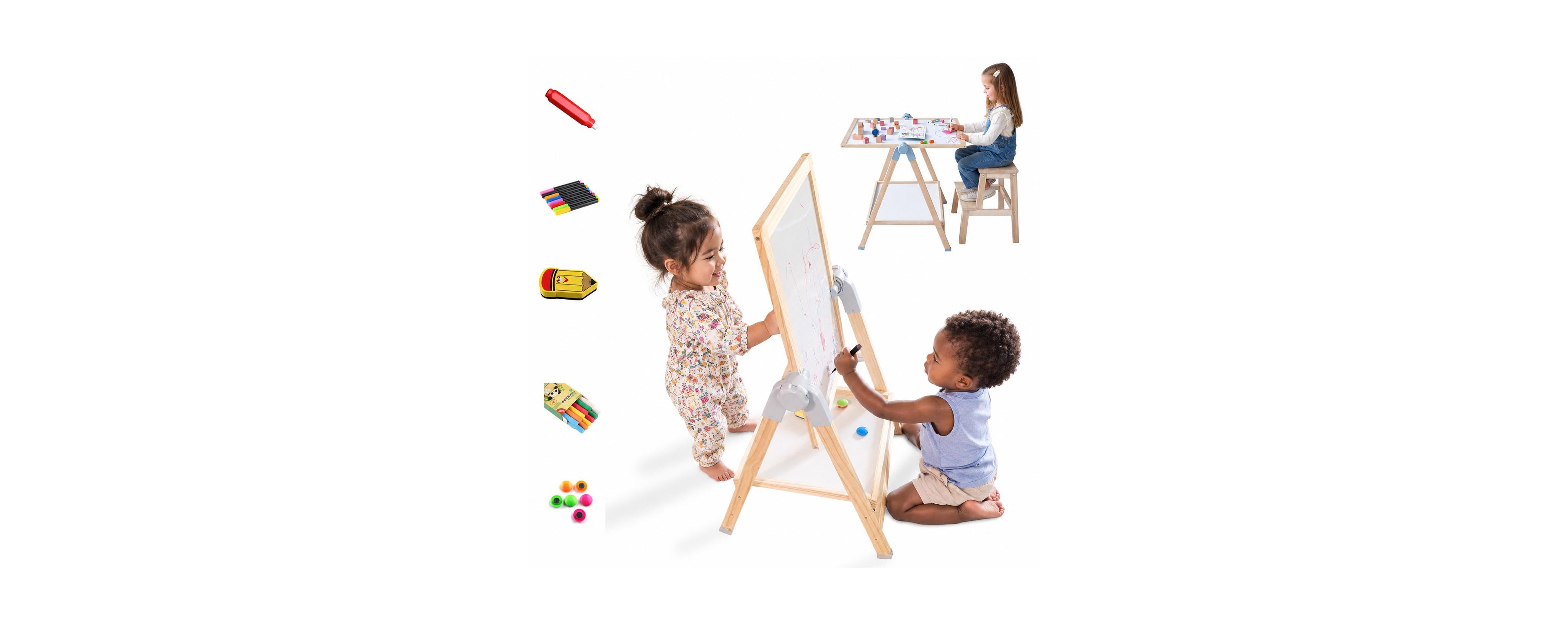 Aeelike Deluxe Standing Kids Art Easel Adjustable Double Sided Drawing Board Set