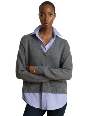 Women's Layered Button-Trim Heathered Sweater
