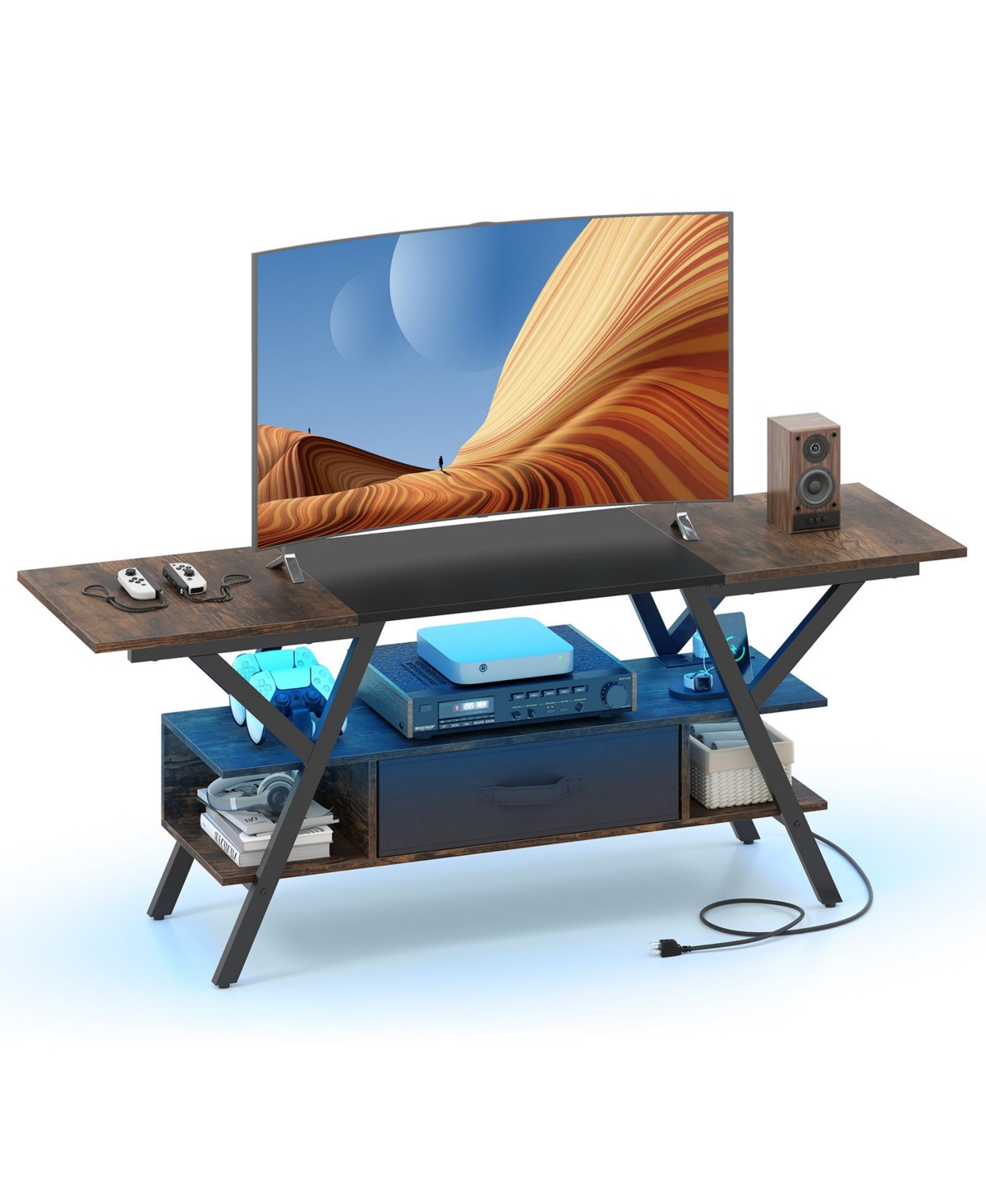 Mecale 65-Inch Tv Stand with Power Outlets and Led Lights