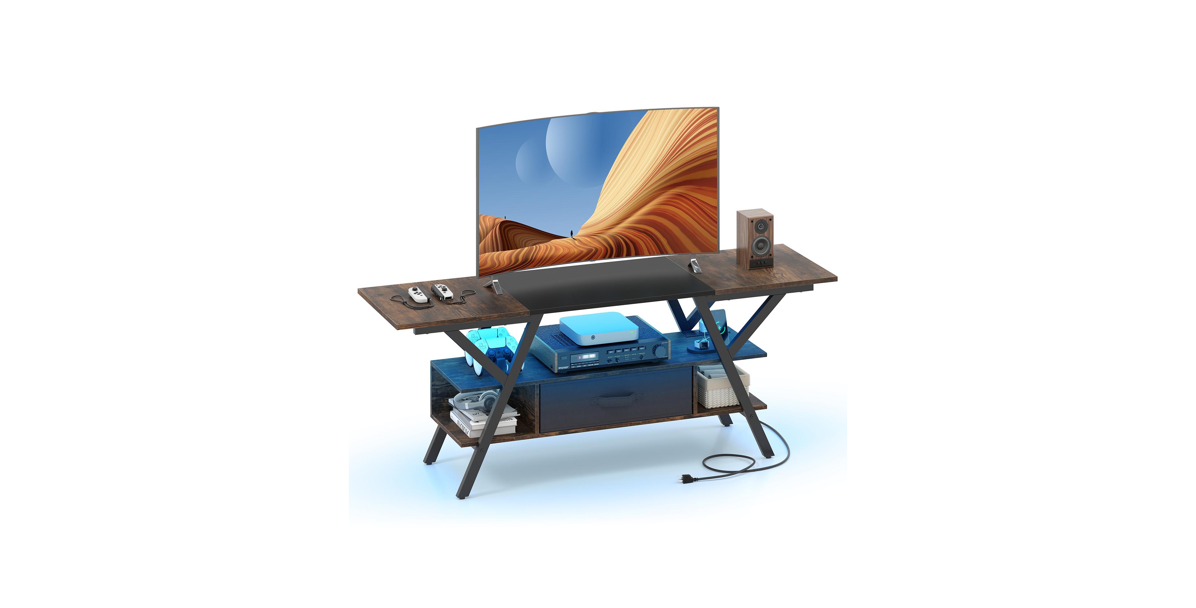 Mecale 65-Inch Tv Stand with Power Outlets and Led Lights