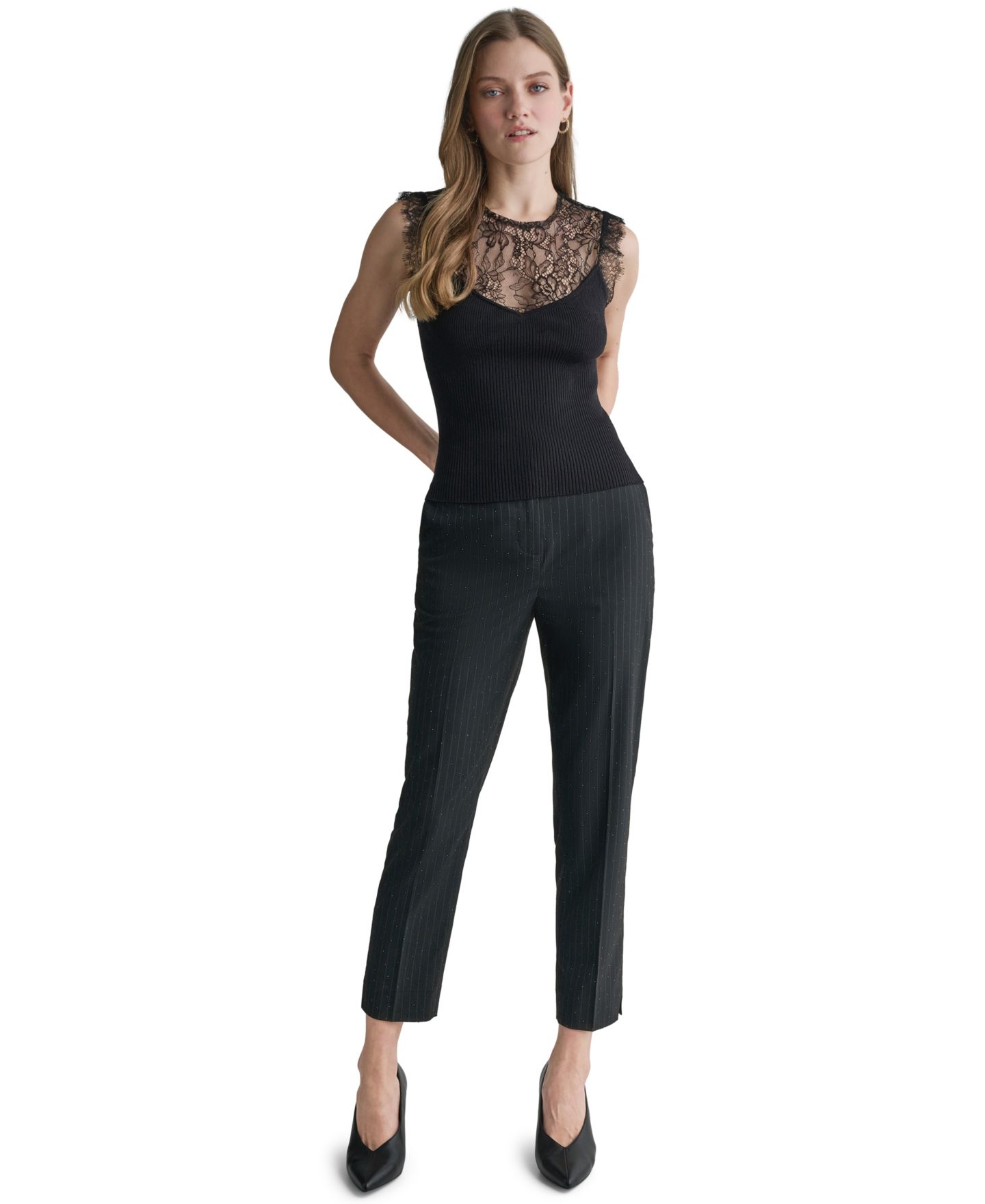 Женский топ BCBG Sleeveless Floral Lace, цвет: Чёрный — фото 2