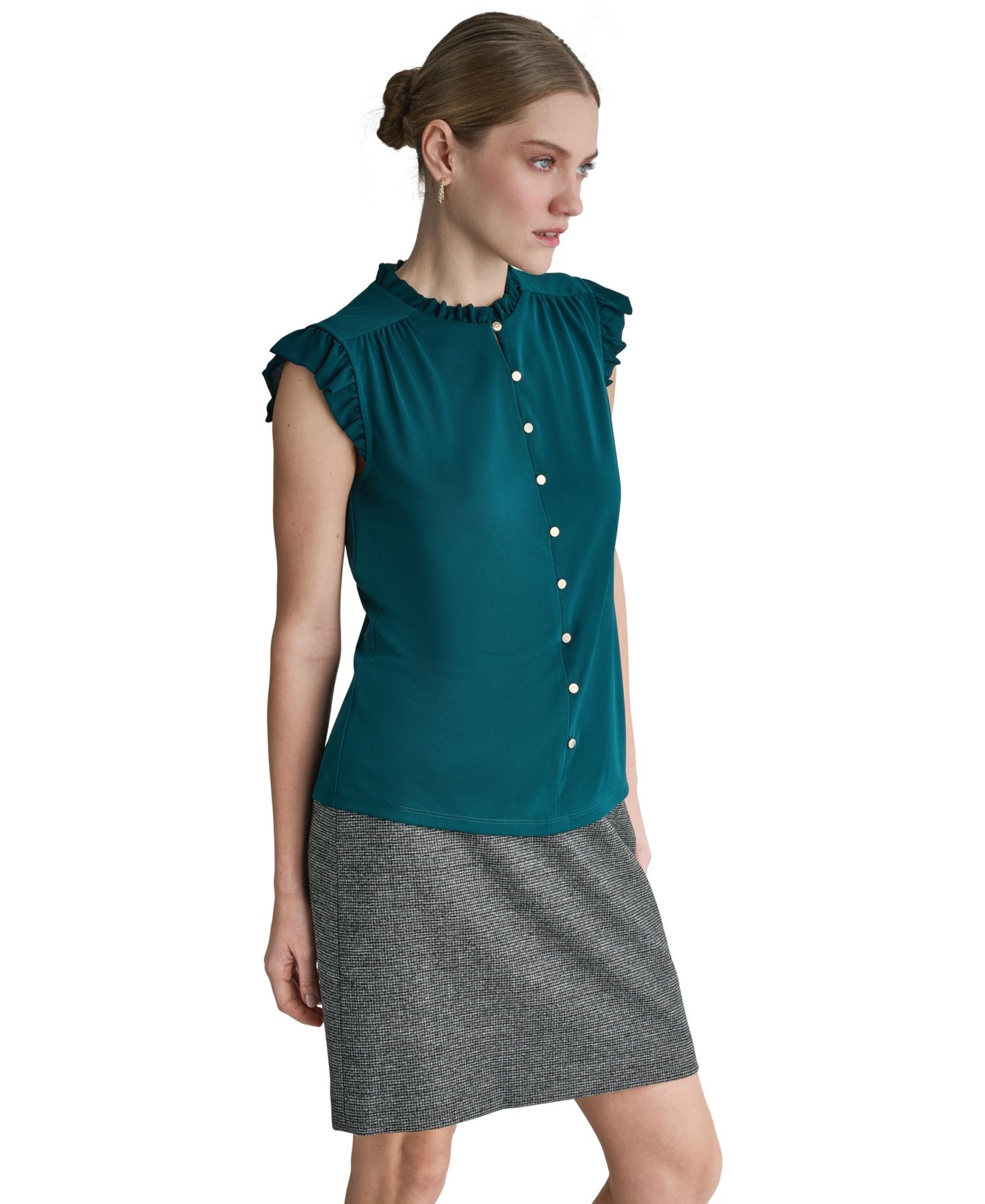 Женская блузка BCBG Mock Neck Sleeveless, цвет: Королевский синий бирюзовый — фото 3