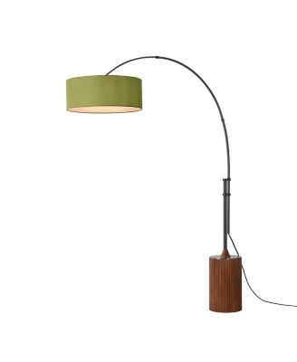 Tambo Adjustable Arc Lamp - Nickel, Walnut Wood Base, Drum Avocado Linen Shade, Dimmable