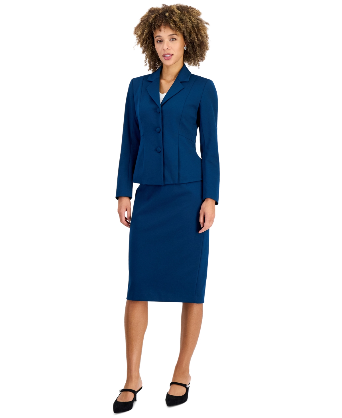 Le Suit Petite Three Button Peplum Pencil Jacket & Skirt, 2-Piece Set - Dark Mallard