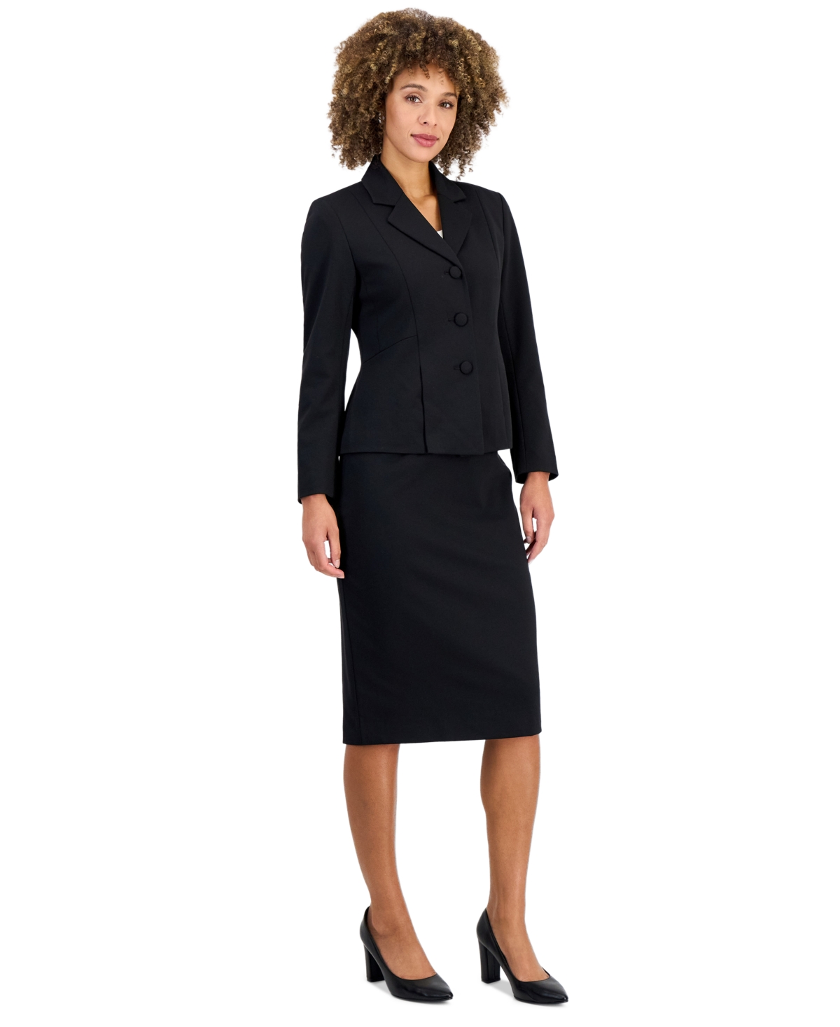 Le Suit Petite Three Button Peplum Pencil Jacket & Skirt, 2-Piece Set - Black