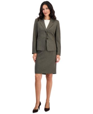 Petite Melange Notched-Collar Two-Button Pencil Jacket and Skirt, 2-Piece Set