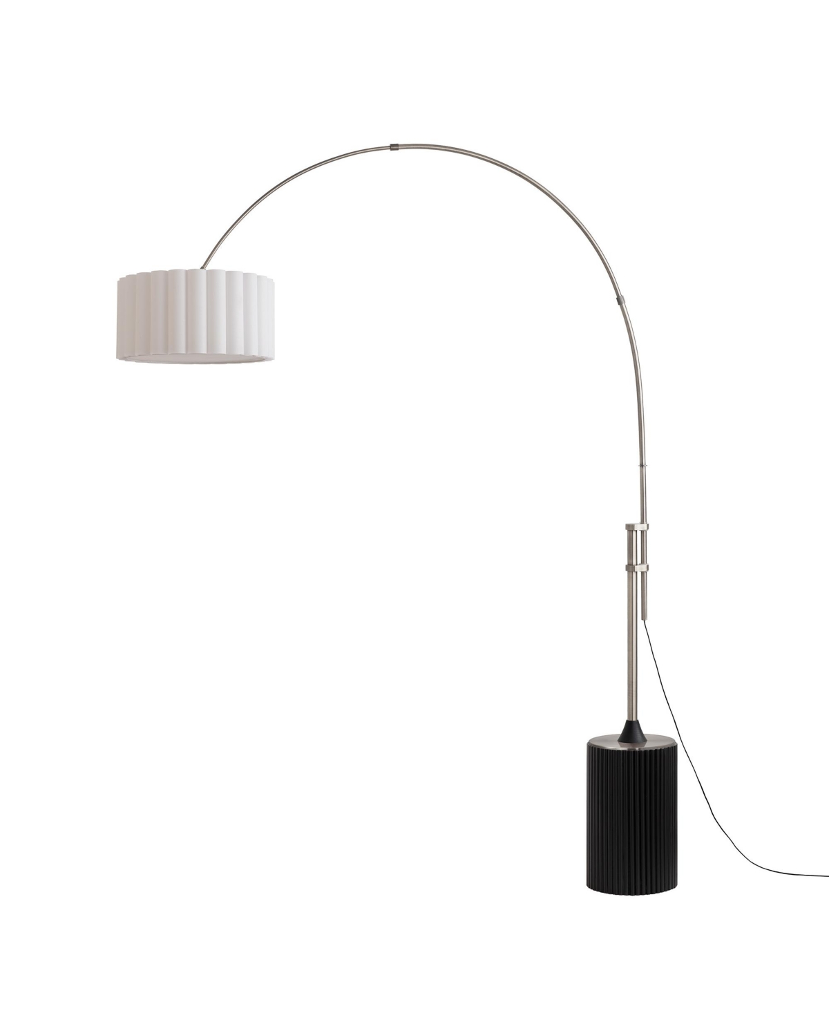 Nova Of California Tambo Scallop Adjustable Arc Lamp - Satin Nickel, Base, Scallop Linen Shade, Dimmable