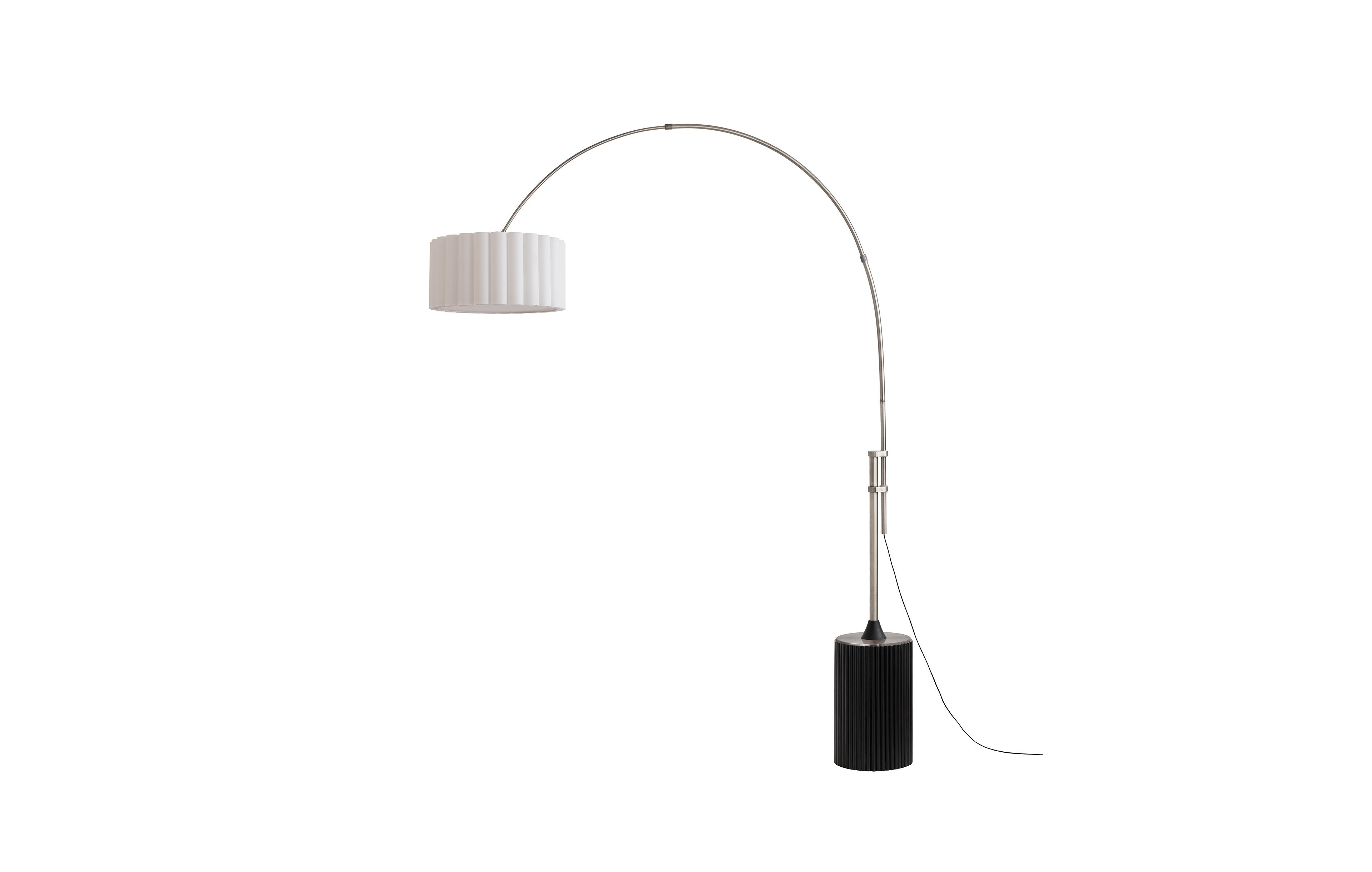 Nova Of California Tambo Scallop Adjustable Arc Lamp - Satin Nickel, Base, Scallop Linen Shade, Dimmable