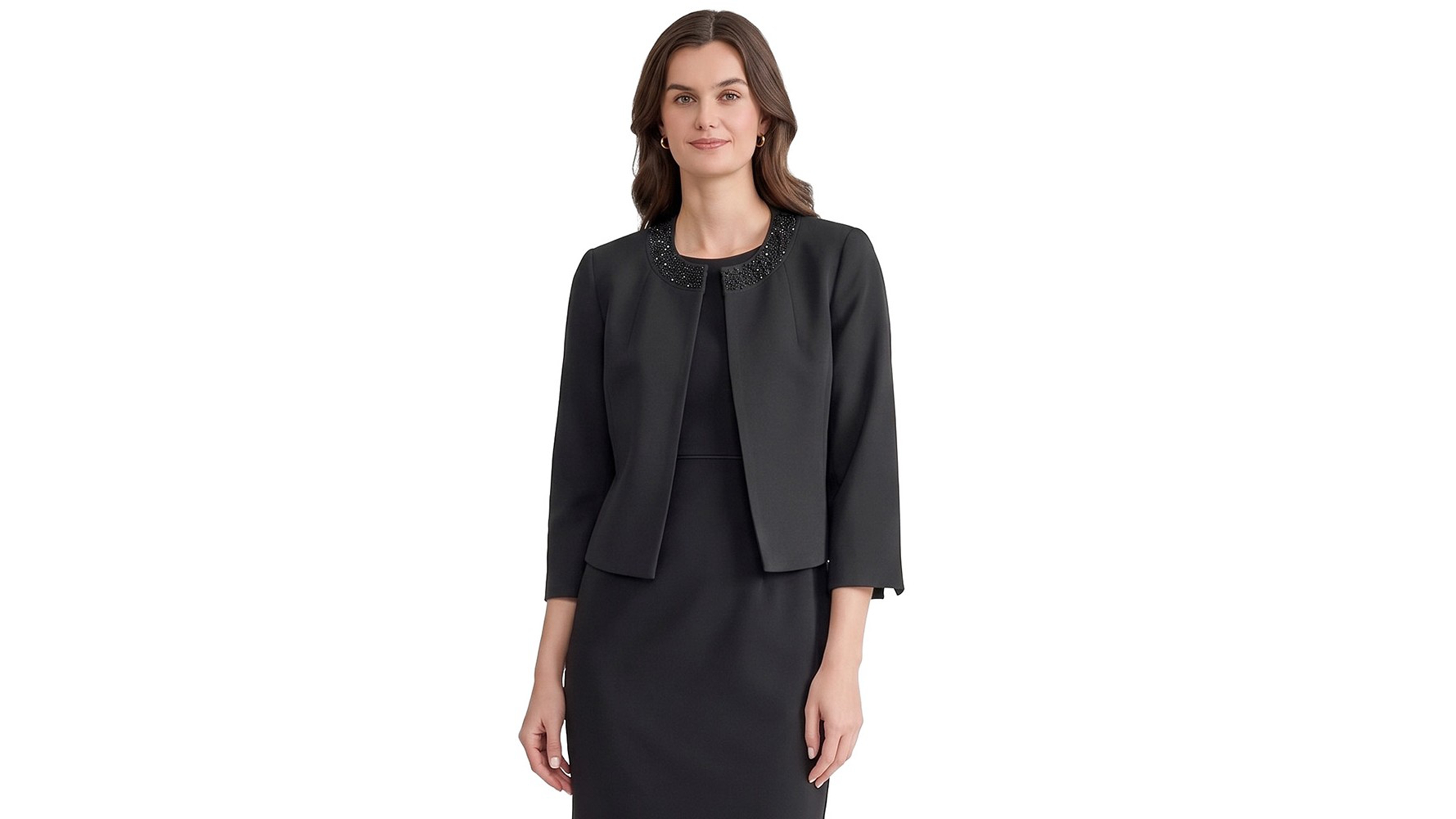 Kasper Women's Rhinestone-Embellished Open-Front 3/4-Sleeve Cardigan