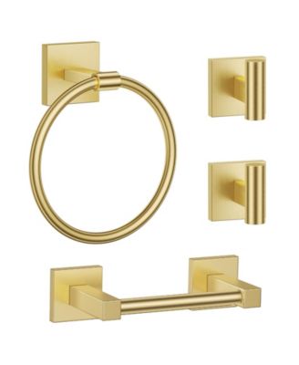 4 Piece Brushed Bathroom Accessories Set Holder Ring Hooks