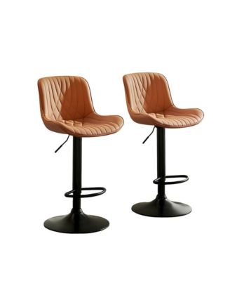 Kovyn Contemporary Adjustable Barstool with Faux Leather Swivel Seats, Set of 2