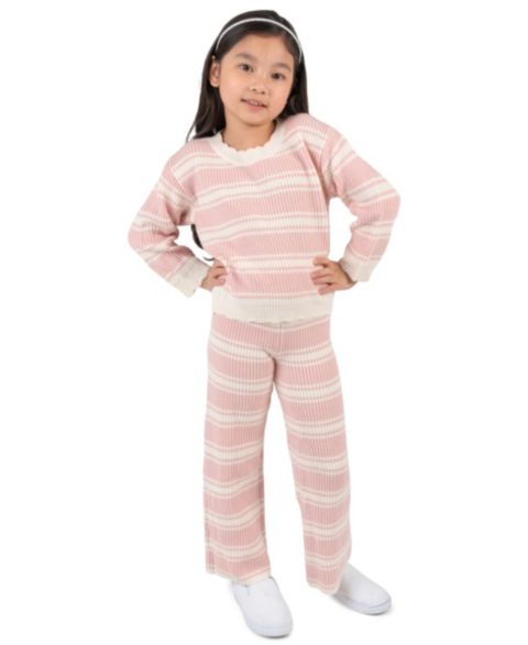 Rare Editions Girls' 2T-6X Striped Long-Sleeve Wide-Leg Sweater and Pants, 2-Piece Set, цвет: Розовый