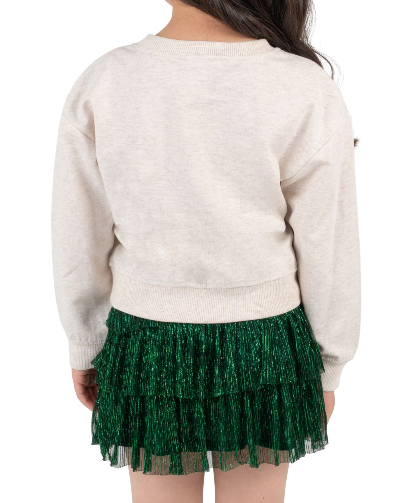 Rare Editions Girls' 2T-6X Christmas Appliqué Tiered Sweatshirt and Skirt, 2-Piece Set, цвет: Слоновая кость — фото 2