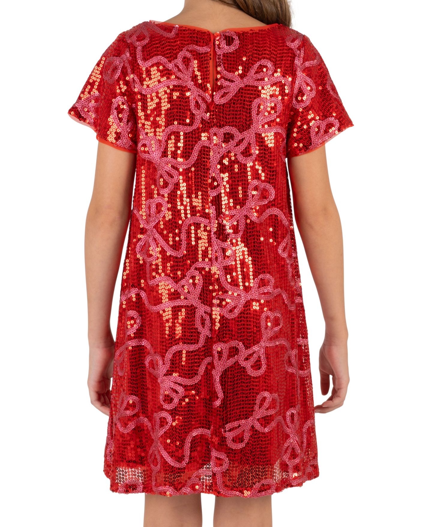 Платье Rare Editions A-Line Bow Sequin T-Shirt Dress для девочек, цвет: Красный — фото 2