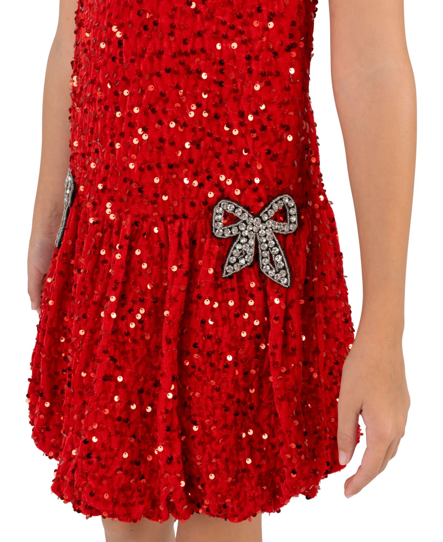 Платье Rare Editions Sequin Velvet Fit & Flare Bubble для девочек, цвет: Красный — фото 3
