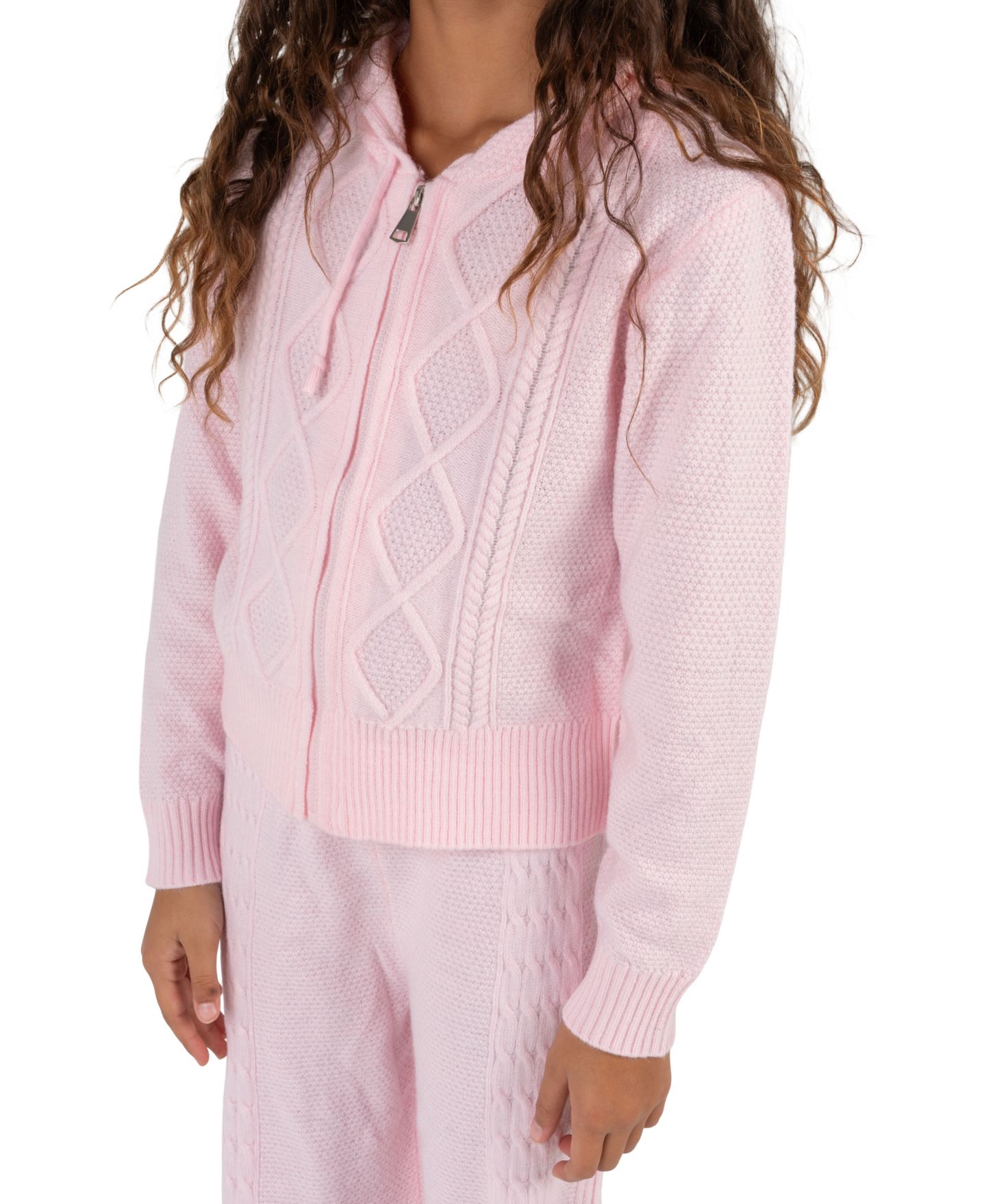 Tween Diva Girls' 7-12 Cable-Knit Zip-Front Wide-Leg Sweater and Pants, 2-Piece Set, цвет: Розовый — фото 2