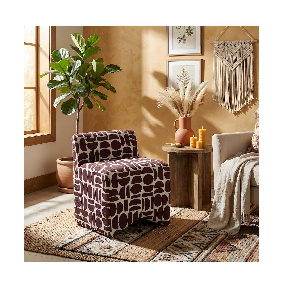 Starlight Canyon Home Jacquard-Woven Upholstered Stool with Sinuous Spring Support